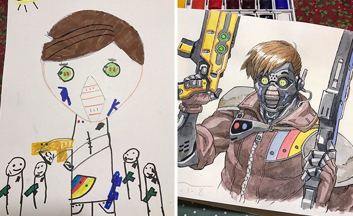 Аниме-художник превращает рисунки сыновей в крутых персонажей