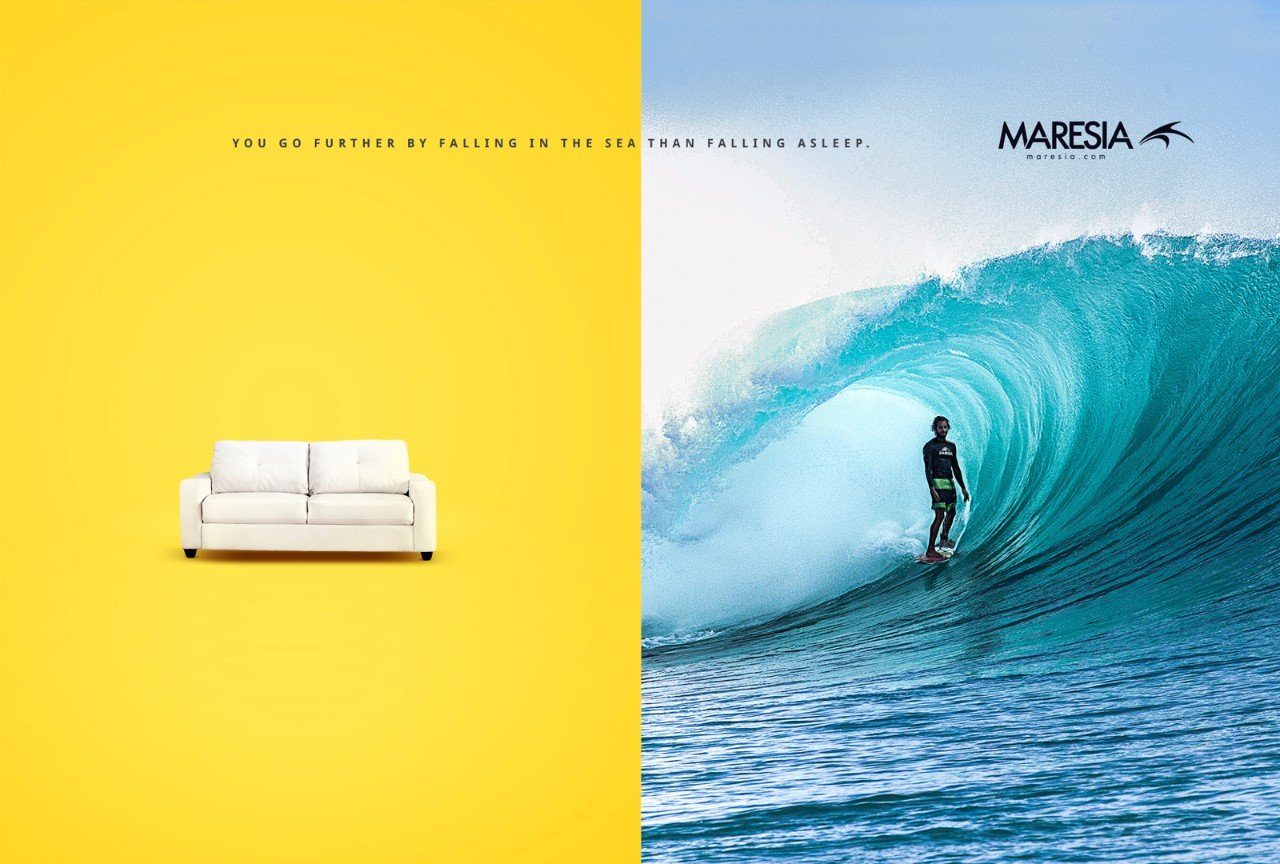 Реклама одежды для серфинга: Убеги от рутины