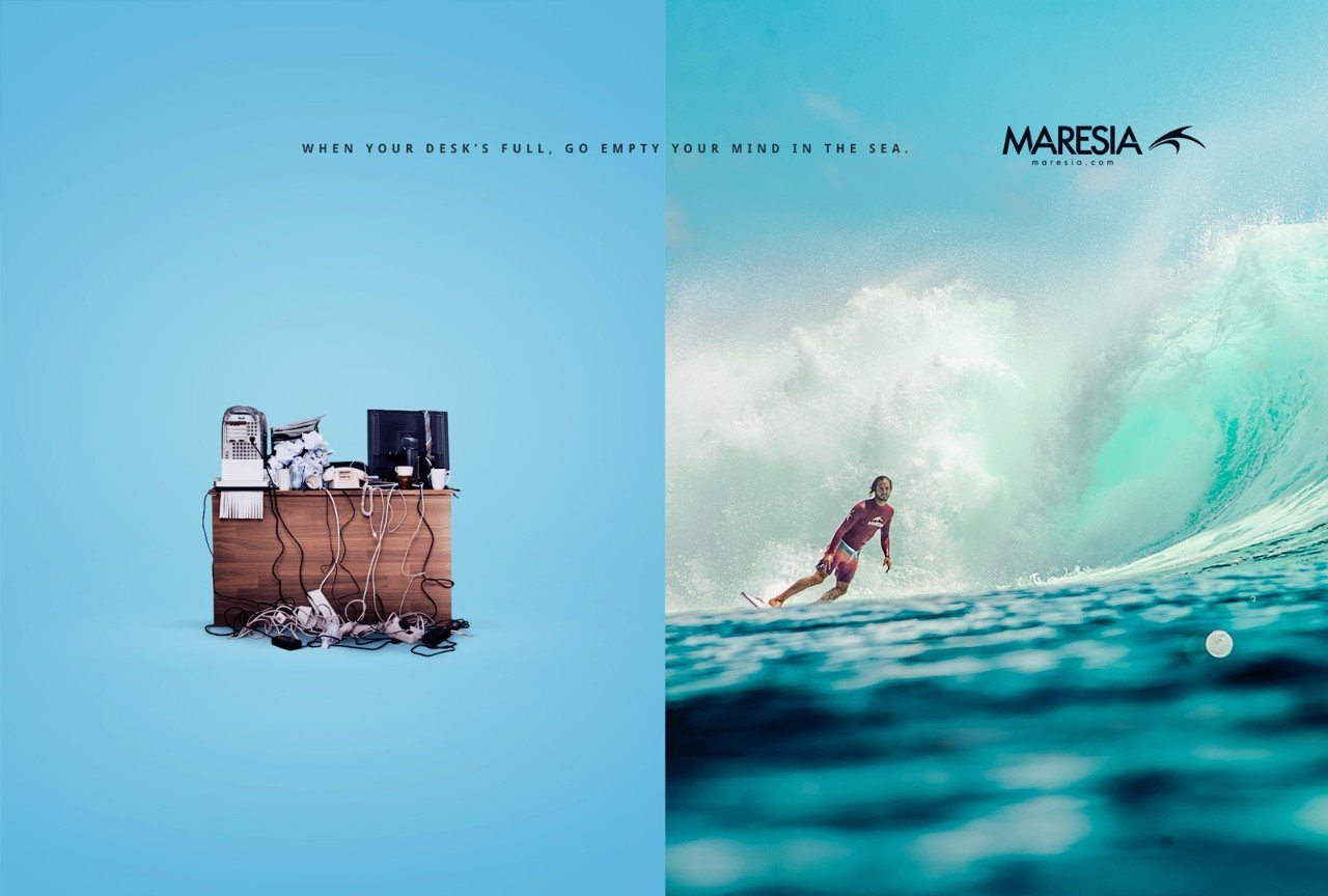 Реклама одежды для серфинга: Убеги от рутины