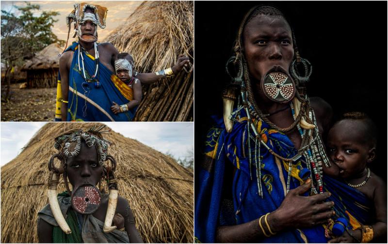 Женщины из эфиопского племени Мурси с диском в нижней губе ( 8 фото)