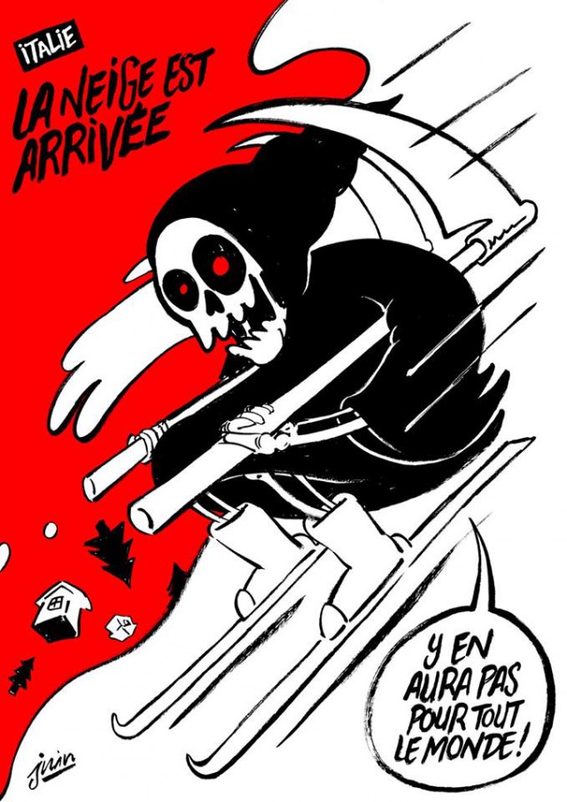 На Charlie Hebdo подадут в суд за карикатуру на лавину в Италии 