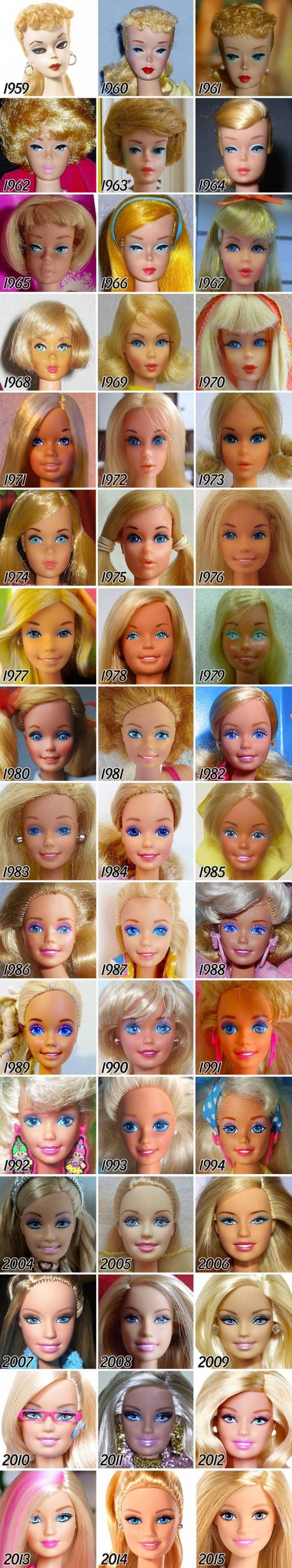 Как менялась кукла Барби в течение 58 лет