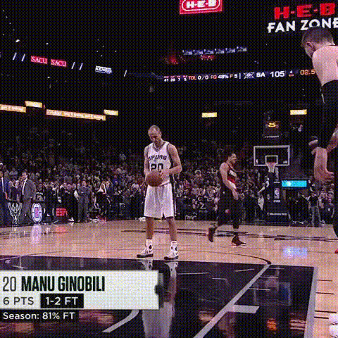 Американский баскетболист Ману Джинобили забросил мяч, пытаясь промахнуться
