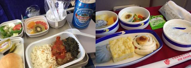 Обеды пассажиров эконом-класса и бизнес-класса в разных авиакомпаниях