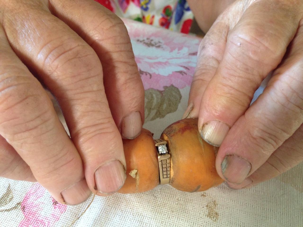 Канадка потеряла бриллиантовое кольцо и нашла его спустя 13 лет. На морковке