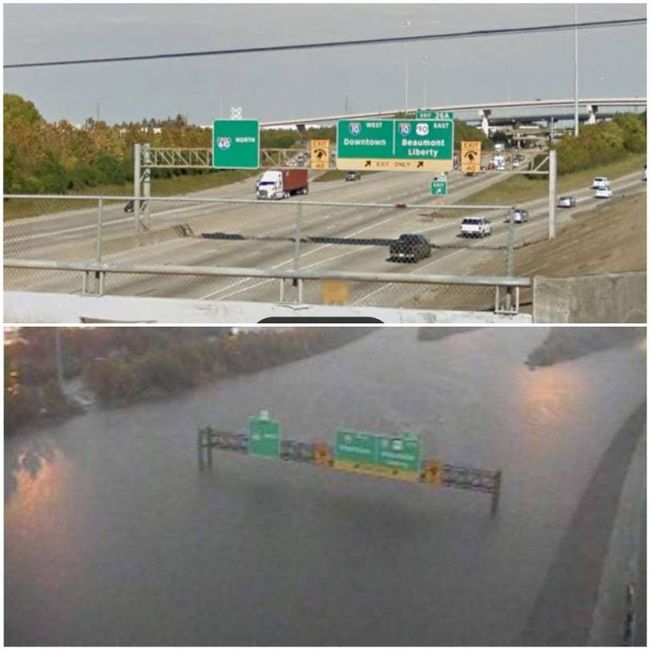 Хьюстон до и после наводнения в стиле "было - стало" 