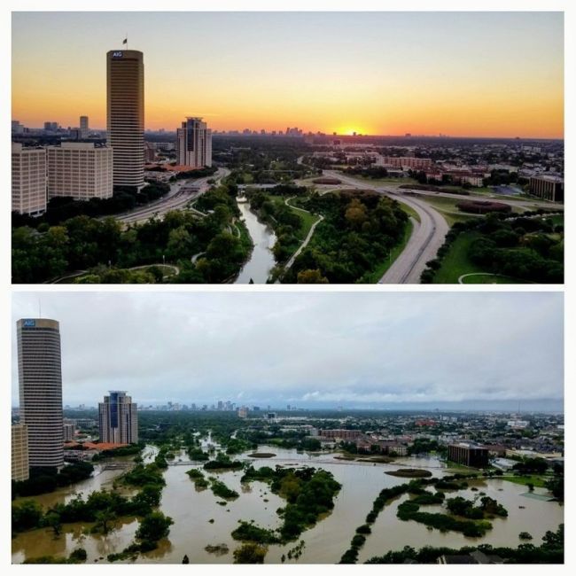 Хьюстон до и после наводнения в стиле "было - стало" 