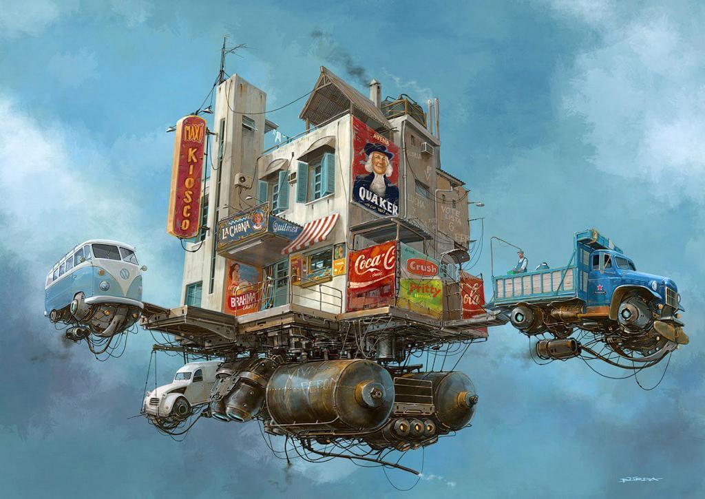 Шаржи с летающим транспортом будущего от аргентинского художника