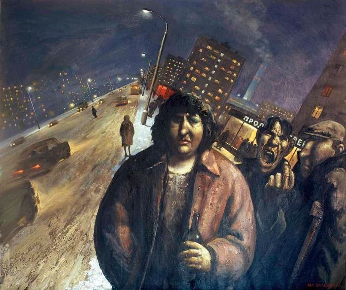 Картина художника Василия Шульженко "Ночь в городе"