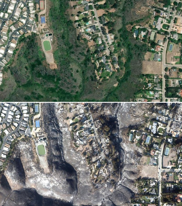Фотографии Малибу со спутника до и после пожаров