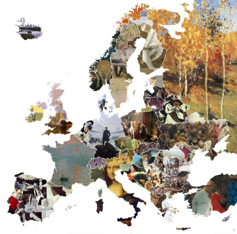 Карта Европы из наиболее знаковых картин каждой нации