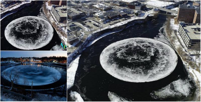 90-метровый ледяной вращающийся диск в американской реке