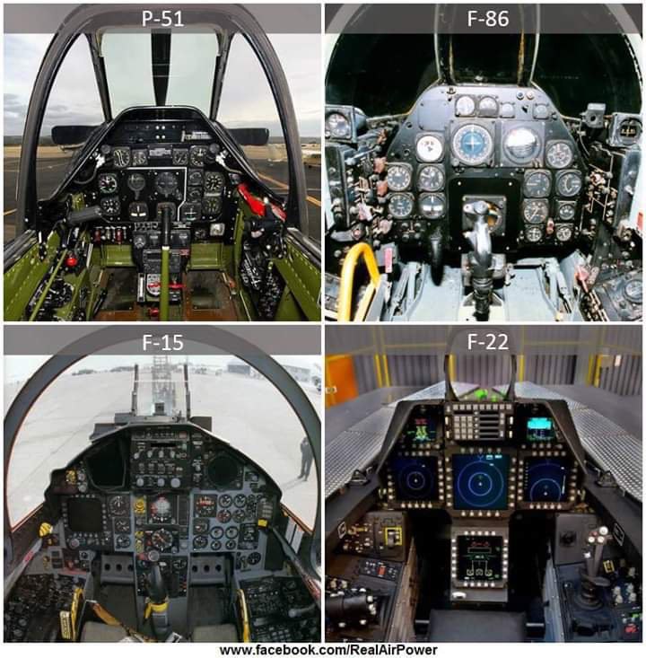 Эволюция кабины пилотов американских истребителей: Р-51-> F-86->F-15->F-22
