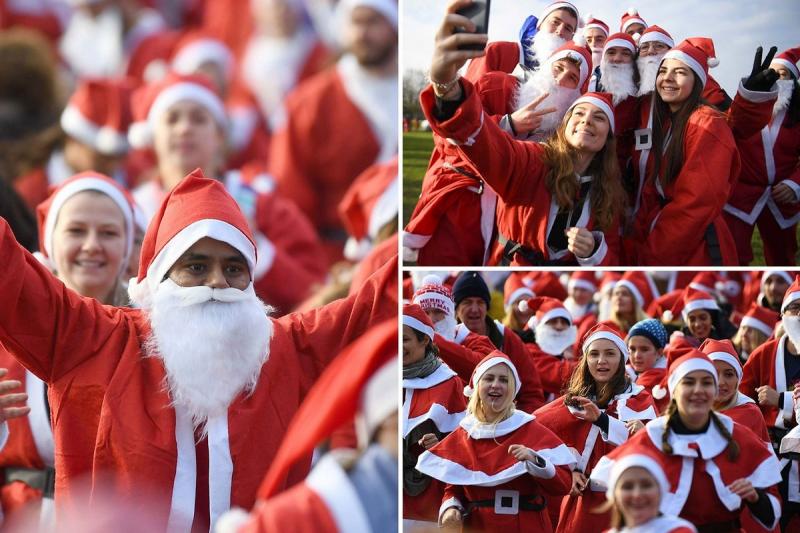 Тысячи людей вышли на улицы Лондона и Глазго для ежегодного пробега Санта-Клаусов