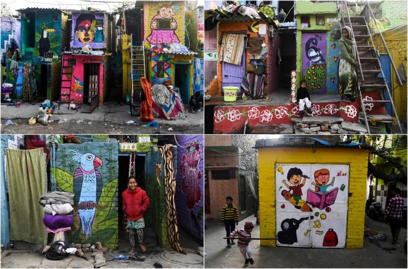 Стрит-арт в трущобах Нью-Дели