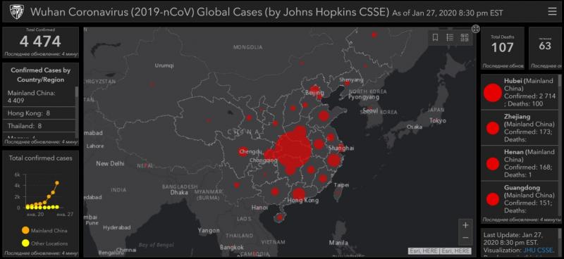 В интернете появилась динамическая карта распространения вируса 2019-nCov