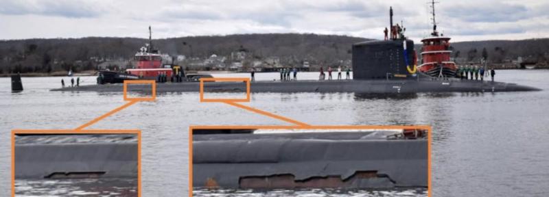 Одна из новейших субмарин ВМС США типа Virginia получила частичное разрушение гидроакустического покрытия