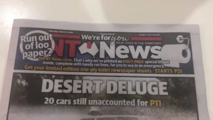 Лишние пустые страницы в австралийской газете, чтобы высмеять кризис туалетной бумаги