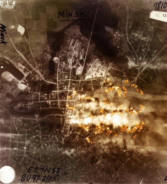 Аэрофотосъемка пожаров после налетов Люфтваффе на Минск 24-25 июня 1941 года