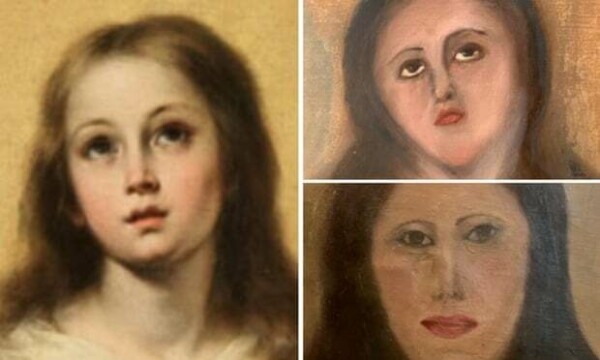 В Испании реставратор-любитель изуродовал картину с Девой Марией. Работу прозвали «Картофельной Мадонной»