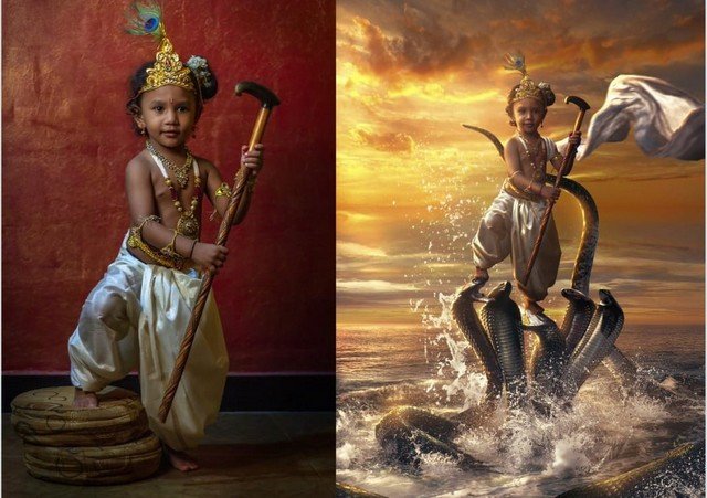Каран Ачария - художник, превращающий героев на фото в божество из индийской религии