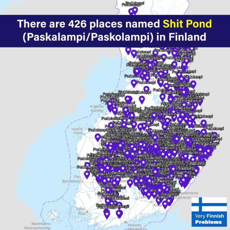 В Финляндии есть 426 местечек с названием "Дерьмовый пруд"