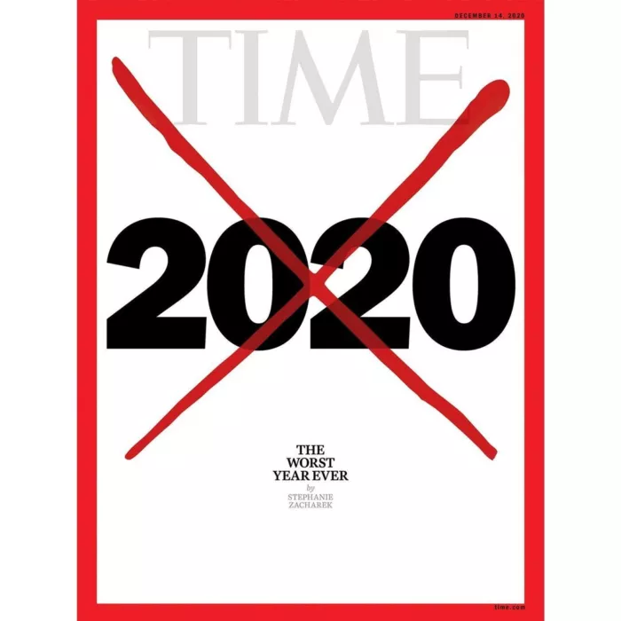 Обложка последнего выпуска Time в 2020 году — перечёркнутый 2020-й год