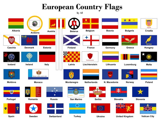 Искусственный интеллект нарисовал флаги европейский стран на своё усмотрение