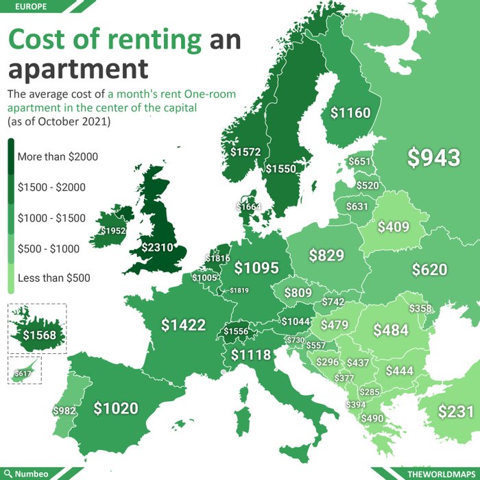 Средняя стоимость месячной аренды однокомнатной квартиры в столице