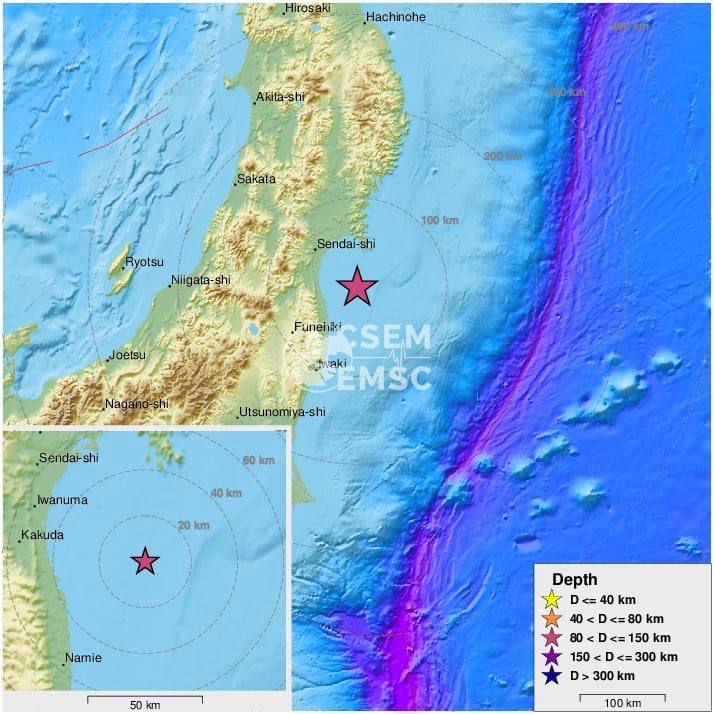 У берегов Японии произошло землетрясение, его магнитуда, по разным данным, составила от 7,3 до 7,5.