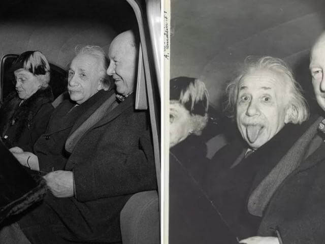 Альберт Эйнштейн за секунду до знаменитой фото