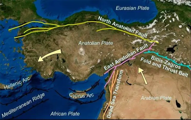 Первоначальные оценки геологов - Турция сместилась приблизительно на три метра на юго-запад