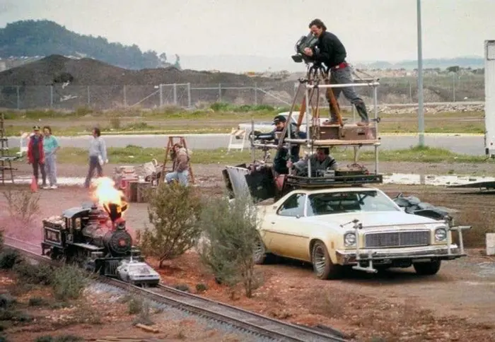 Съемка сцены с паровозом в фильме «Назад в будущее 3», 1990 год