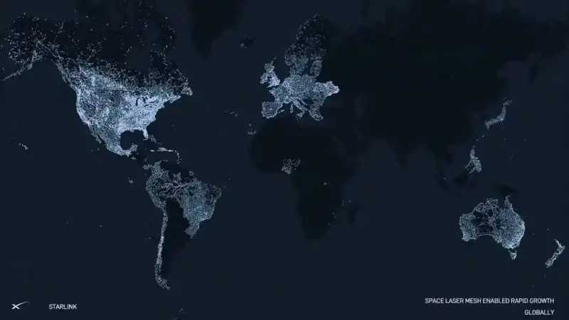 Карта использования терминалов SpaceX Starlink в мире.