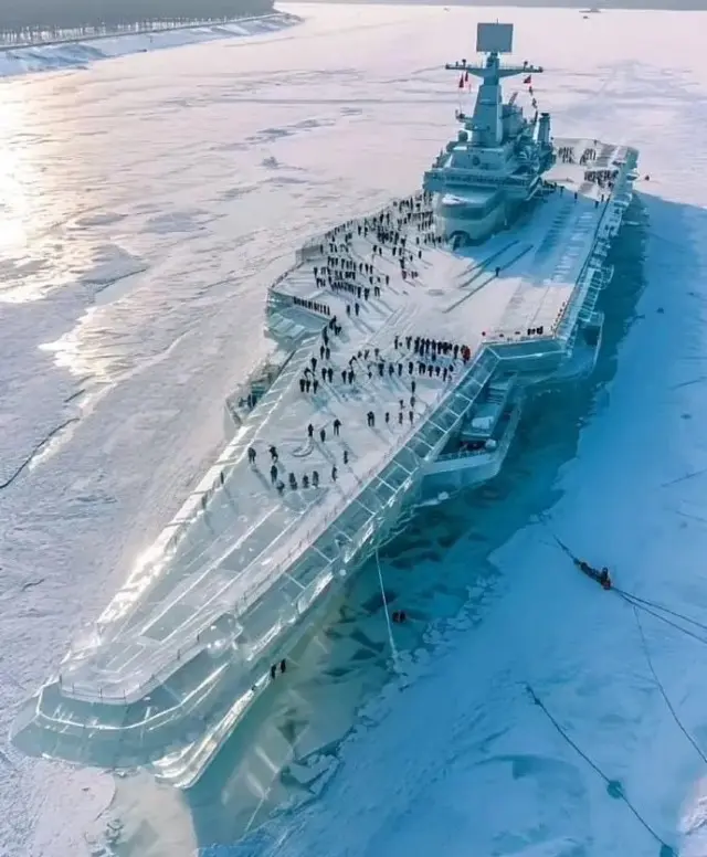 В Харбине китайцы сделали скульптуру авианосца из льда