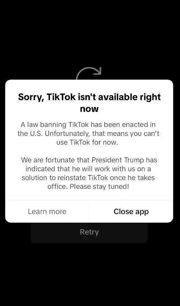 Пользователи из США при попытке зайти в TikTok видят такое сообщение