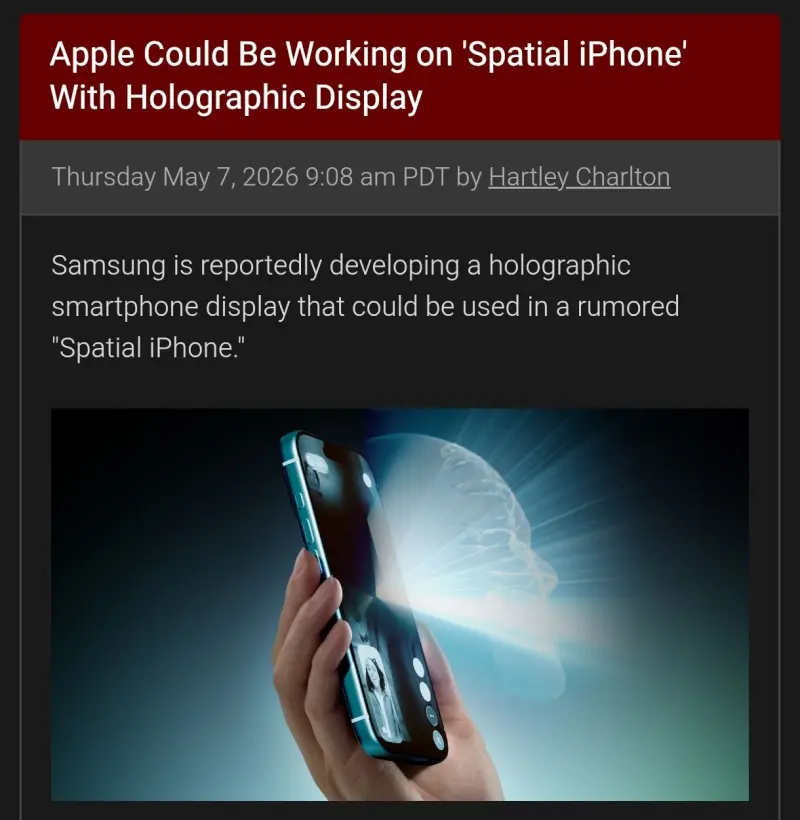 Apple готовит пространственный iPhone с голографическим дисплеем